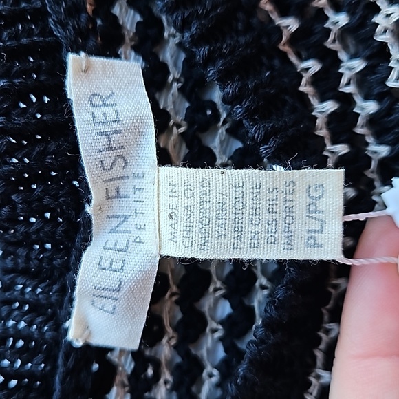 Eileen Fisher Black Tan Mesh Organic Cotton Linen Bateau Tank L Petite NWT - Picture 6 of 8